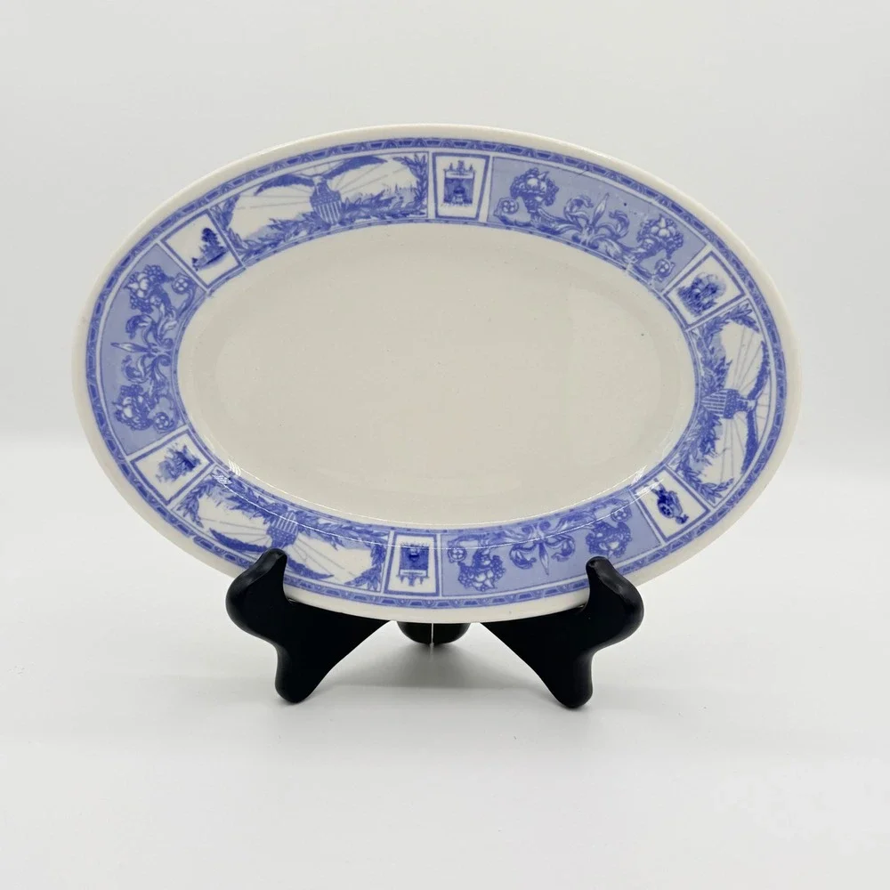 Vintage Lamberton Scammell Hotelware Blue White Oval Platter 9.5